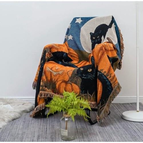 GY4108 Pumpkin Cats Geometry Deer Blanket Sofa Decorative Slipcover Stitching Rug