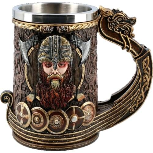 Creativity Coffee Mugs 3D Resin Medieval Viking Pirate Beer Stainless Steel Skull Mug Big Capacity Resin Cups and Mugs Halloween