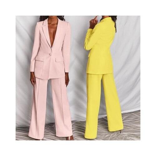 Pink yellow Casual suit set women summer autumn New Fashion Loose Office Women Suits & Long Pants Suits women