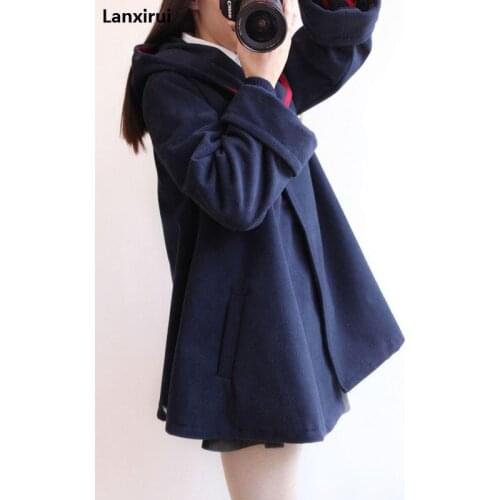 Fashion Women Wool Coat European Style Winter Autumn Coat Ponchos and Capes Female Hooded Jacket Casual Trench