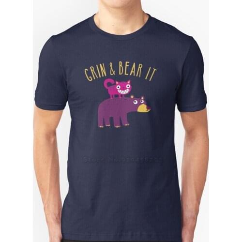 Grin And Bear It Men T-Shirt Soft Comfortable Tops Tshirt Tee Shirt Clothes Cat Bear Funny Cute Characters Type Typography
