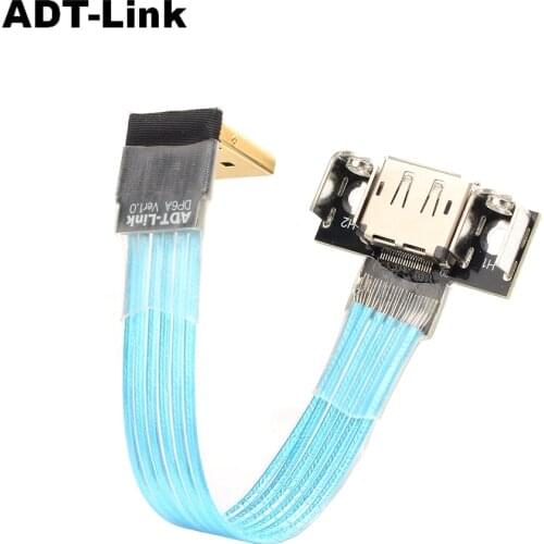 Newest Displayport Ribbon Extension Cable Male-Female Flat Metal Shielding FPC DP To DP Adapter 90 Degree Angled 1.2 1.4 Version