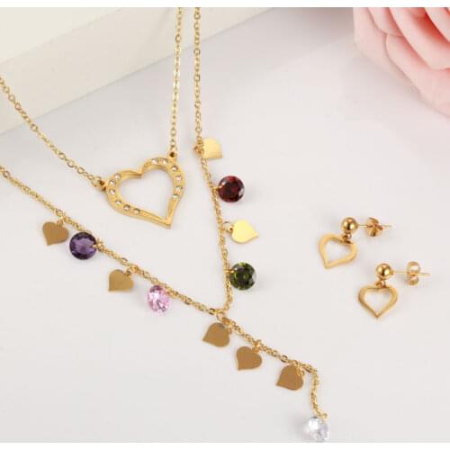 OUFEI Multi Layer Necklace Set Stainless Steel Jewelry Sets Heart Earrings Set Fashion Jewellery Set Jewelry For Women