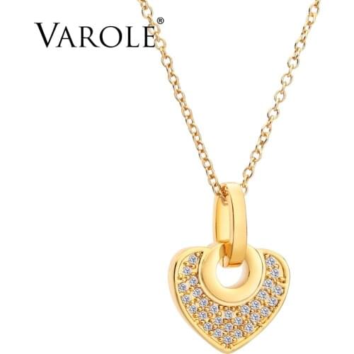 VAROLE Cute Mini Heart Necklaces with Cubic Zirconia Gold Color Necklace For Women Jewelry Kolye Collier