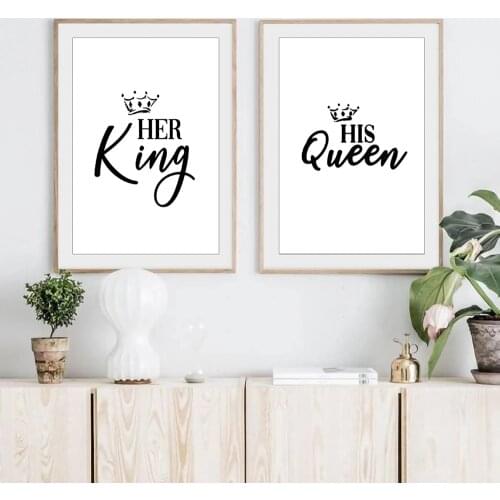 Canvas Poster Quote Minimalist Wall Art Nordic Wall Pictures Modern Fashion Room Decor Paintings Her King His Queen Prints