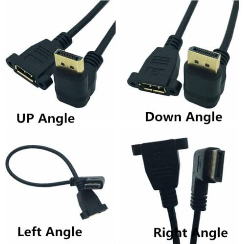 DisplayPort DP Male Up & Down & Left & Right 90 Degree Angle to Female Socket Panel Mount Extension Cable Display Port 30cm