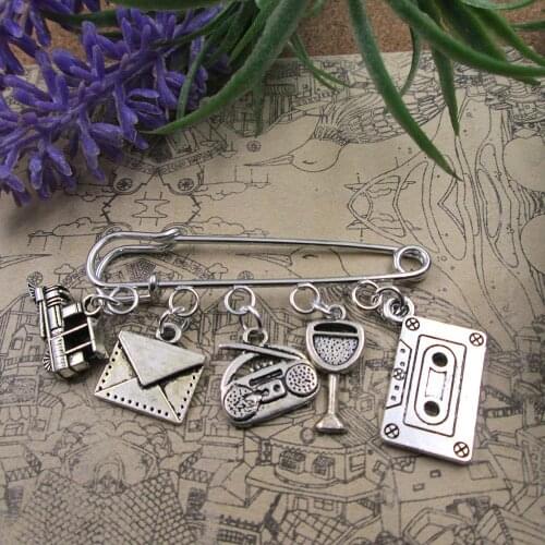 Vacation Holiday Travel Theme Silver Plated Charm Brooch Gift Birthday