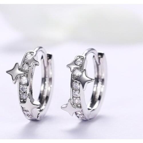 Huitan Delicate Star Hoop Earrings for Women Micro Paved CZ Stone Simple Stylish Girls Earrings Birthday Gift Statement Jewelry