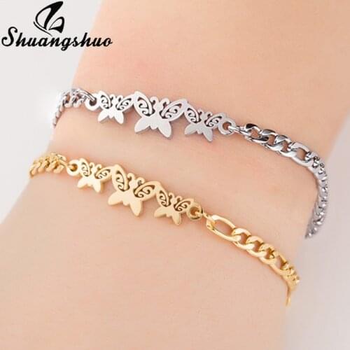 Shuangshuo Charm Butterfly Bracelet for Women Animal Stainless Steel Link Chain Girls Bracelet Jewelry pulseras mujer