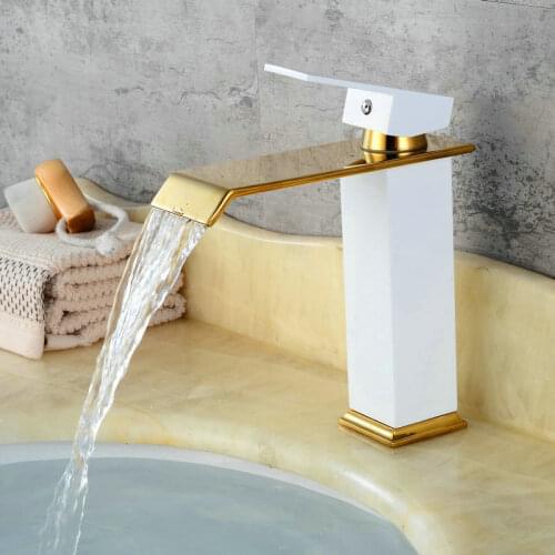 Bathroom basin Faucet Luxury Sink Mixer Tap Deck Mounted Hot&Cold White and Gold Sink Mixer Tap Faucet Brass Faucet