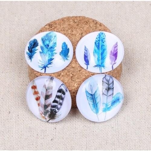 Onwear mixed plume feather photo round glass cabochon 12mm 14mm 18mm 20mm 25mm diy jewelry making accessories