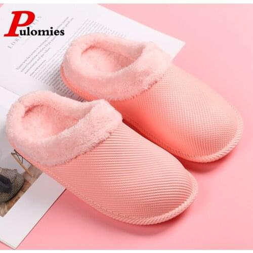 PULOMIES Women Men Slippers Ladies Slippers Winter Warm Slippers Indoor Fur Slippers Casual Plush Slippers Couple House Slippers