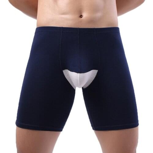 Men Long Boxer Shorts Cotton Sexy Bugle Pouch Underwear 2XL Elastic Boxershorts Cueca Breathable Panties Sports Fitness Trunks