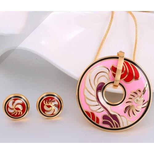 Zlxgirl jewelry sets Brand Vintage Color Design for Women Jewelry Sets Elegant Classic Costume Enamel pendant ears Jewelry Set