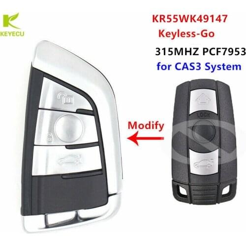 KEYECU Replacement Keyless-Go Modify Remote Start Key 3 Button 315/868 MHz PCF7953 for BMW CAS3 3/5 E Series X5 X6 2006-2011