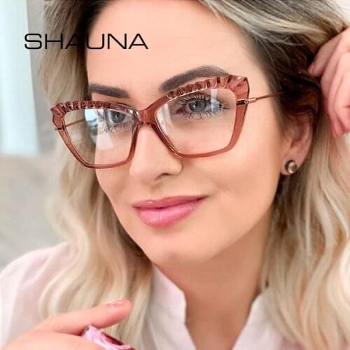 SHAUNA TR90 Anti-Blue Light Glasses Frame Spring Hinge Women Cat Eye Optical Frames