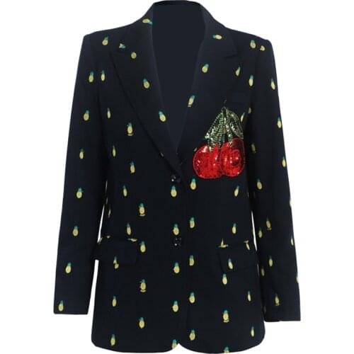 Cherry sequin embroideren small suit women notched small fragrance pineapple printed blazer