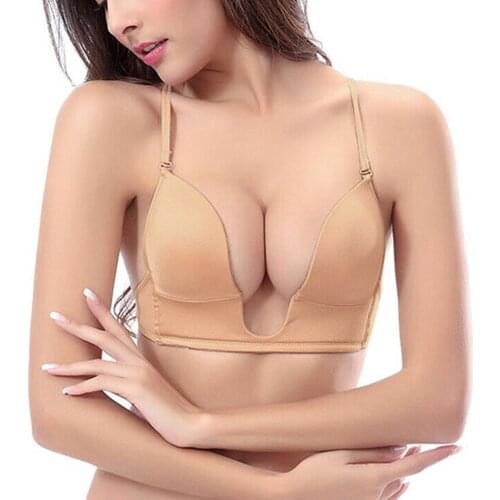 Vgplay Deep Plunge Bra Thin Padded Push Up Womens Underwear Transparent Straps Adjusted Wedding V Neck Bras For Women