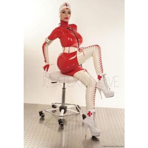 One-pieces Sexy Womens Red Latex Catsuit Rubber Bodysuit with Back Zipper