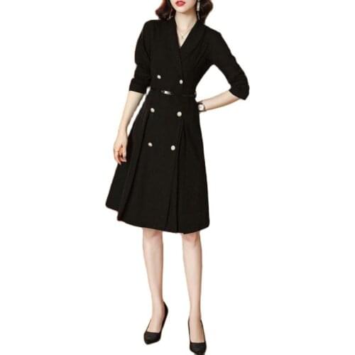 2021 Spring New Womens Dress Button Decoration Lapel Long Sleeve One Button Slim Fashion Temperament Blazers Dress Female E510