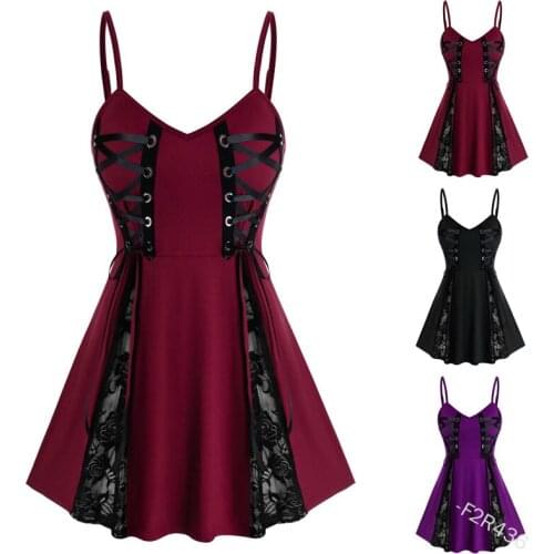 2021 Y2K Gothic Summer High Waist Vintage Dress Women Lace Layered Dip Hem Sleeveless Sling Bandage Corset For Tver Party Dress