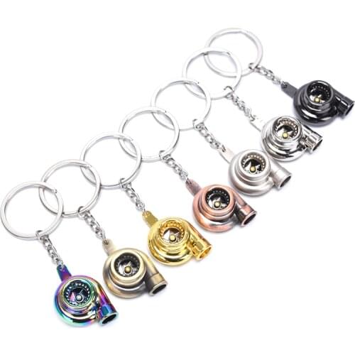 1Pc Real Whistle Sound Turbo Keychain Sleeve Bearing Spinning Auto Part Model Turbine Turbocharger Key Chain Ring Keyfob Keyring