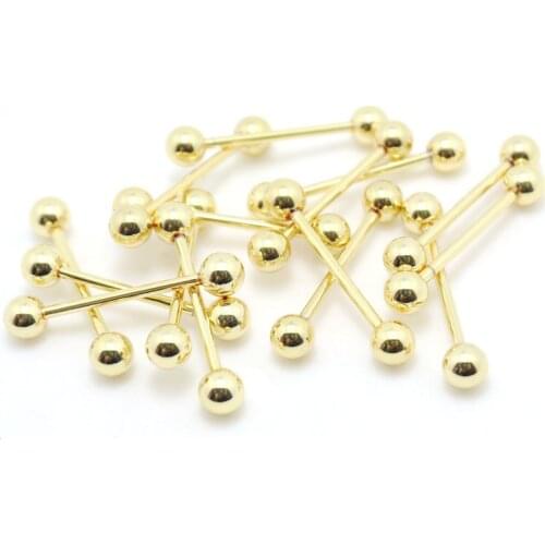 10pcs fashion Tongue Nipple Rings Bars Barbell Piercing Body Steel Jewelry Gold Color Stainless Steel 5mm Ball