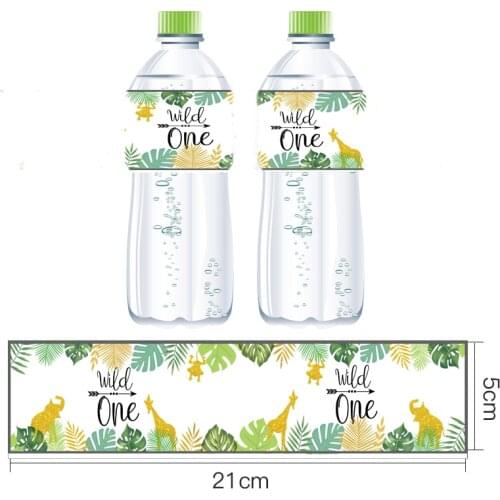Omilut 12pcs Wild One Birthday Party Sticker Jungle Safari Party Mineral Water Bottle Label First 1st Birthday Safari Jungle Par