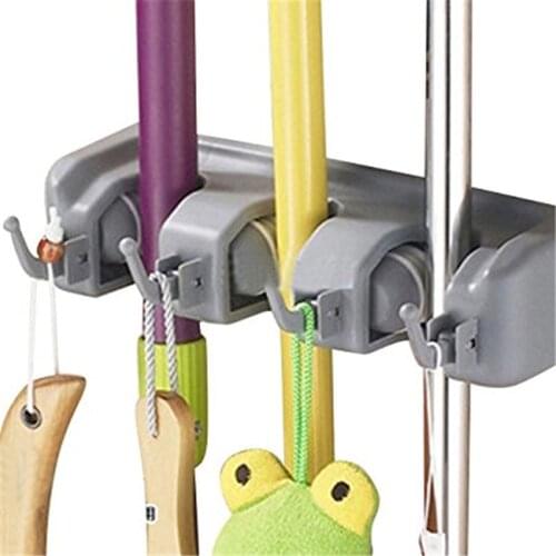 3 Position 4 Hooks Kitchen Wall Mount Hanger Multifunctional Storage Mop Brush Broom Organizer Holder For Kitchen Home GI882055