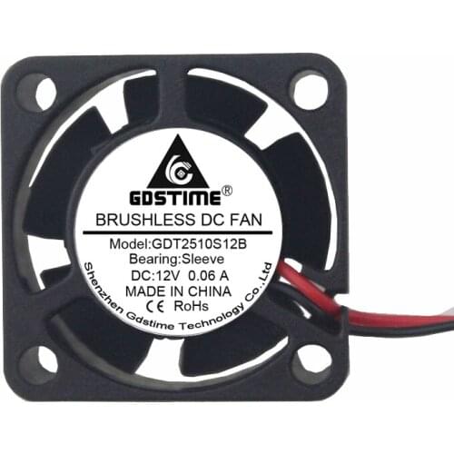 500 pieces lot Gdstime Brushless DC Cooling Fan 12V 25 x 25 x 10mm 2pin 25MM 2510 Axial Cooler Fan
