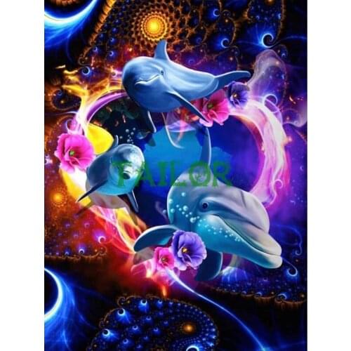 5D diamond painting Home Decor Gift Cuadros kit set Full square haft diamentowy Cross stitch animal DIY Mosaic art dolphin fish
