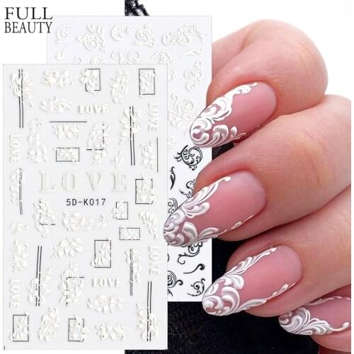 5D Acrylic Engraved Nail Sticker White Embossed Flower Sliders Nail Art Decorations Lace Wedding Design All For Manicure CH5D-K