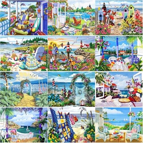 New 5D DIY Diamond Painting Scenery Diamond Embroidery Sea View Cross Stitch Full Square Round Drill Home Decor Manual Art Gift