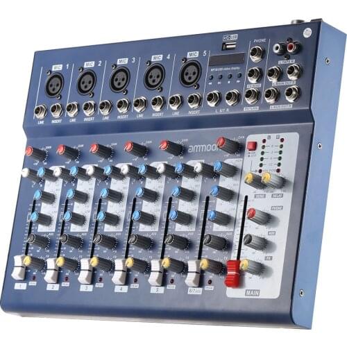 Ammoon F7-USB 7-Channel Digtal Mic Line Audio Sound Mixer Mixing Console with USB Input 48V Phantom Power 3 Bands Equalizer