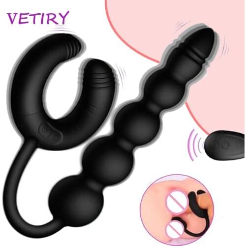 VETIRY Remote Control Anal Plug Bead Dildo Vibrator Butt Plug Male Prostate Massager Vibrator 10 Speeds Cock Ring Sex Toys