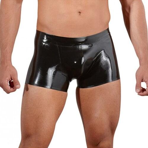 Faux Leather Boxers Black Wetlook Vinyl Leather Lingerie Sexy Men Boxers Shorts Shiny Sheath Cool Male Gay Club Underwear M-XXL