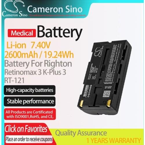 CameronSino Battery for Righton Retinomax 3 K-Plus 3 fits Righton RT-121 Medical Replacement battery 2600mAh/19.24Wh 7.40V Black