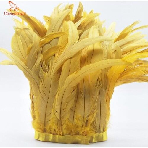 ChengBright 10 Yards Gold Rooster Tail Feather Trim Coque Feather Trimming Feather For Crafts Dress Skirt Costumes Plumes DIY