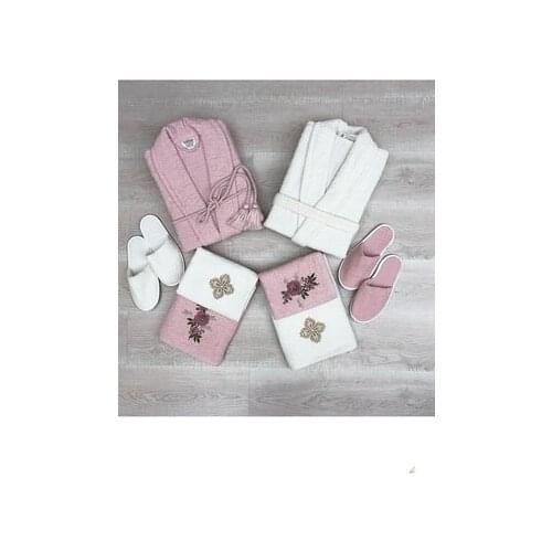 DowryWorld-Garden Embroidery Family Bathrobe Set Dried Rose Cream