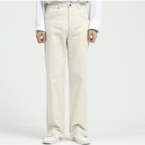 Retro Streetwear Jeans Pants Men Basic Casual All-match Trousers Mens Korean Style Fashion Solid Color Straight Male Denim Pants