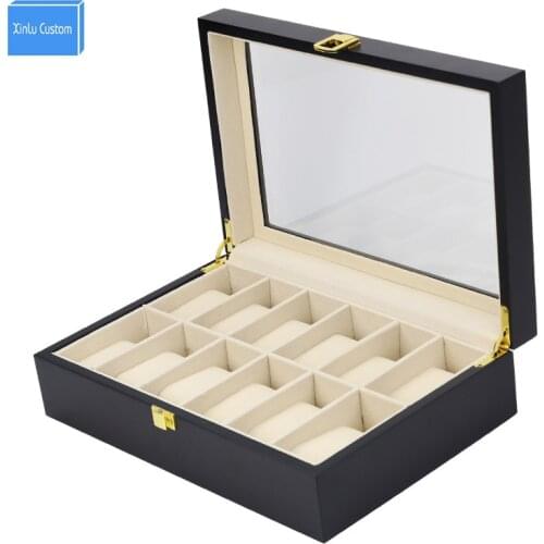 Elegant Luxury 12 Pieces Flat lacquer Wooden Watch Box Display Case Collection Jewelry Box Storage Custom Box lOGO Factory DS