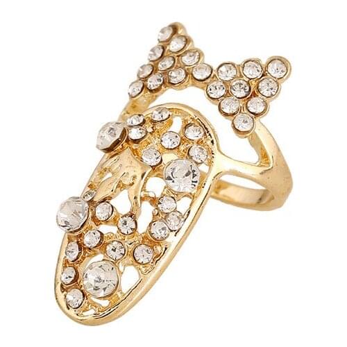 European Fashion Resizable Alloy Bow Finger Rings With Rhinestone