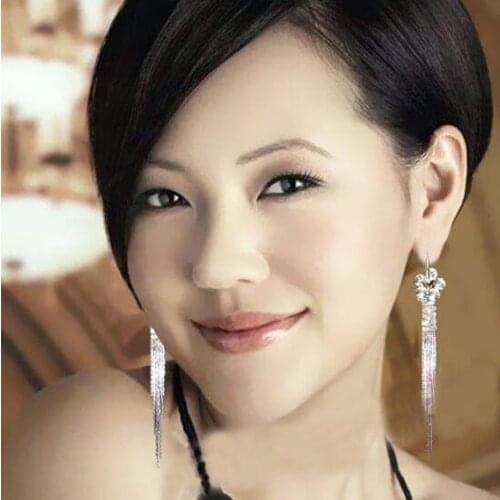 Ex549 Fashion Elegant temperament Geometric circle Crystal alloy Round flower Tassel chain Article earrings Womens Jewelry