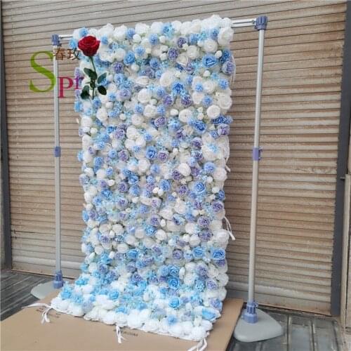 SPR 4ft*8ft(1.2*2.4m) DIY big size roll up blue silk artifficial rose wedding backdrop stand flower wall