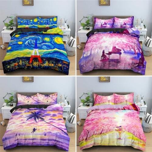 Watercolor Landscape Bedding Set Soft Duvet Cover Set Bedclothes Full Queen King Comforter Cover Girls Bedroom Decor