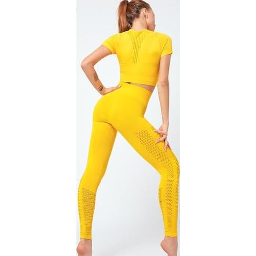 Fitness suit short-sleeved T-shirt with navel exposed running sports top high waist tight yoga pants women