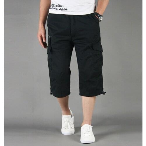 Plus Size 5XL Summer Mens Casual Baggy Multi Pocket Military Shorts Knee Length Cargo Pants Loose Breeches Male Tactical Shorts