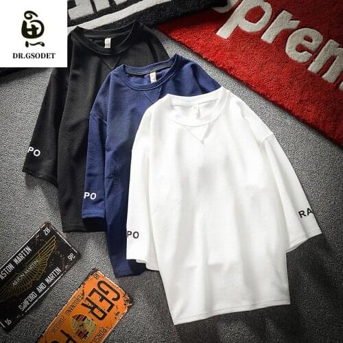 GSODET Summer T-Shirt Cotton Harajuku Bf Style Simple Hip-Hop Korean Loose O-Neck Trend Mens and Womens Half Sleeved Wild Tops