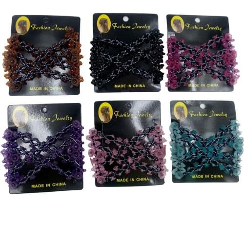 Metal Hair Comb for Lady Women Girls Hair Styling Combs Clip, Easy Double Stretchy Beaded Combs Clips Hair Accessory, 5 Colors