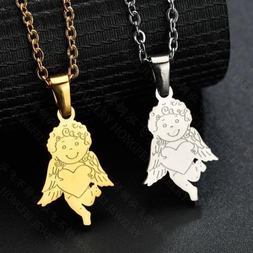 Fashion Cartoon Cupid Angel Pendant Trend Womens Stainless Steel Gold Silver Color Necklace Charm Women Valentines Day Gift